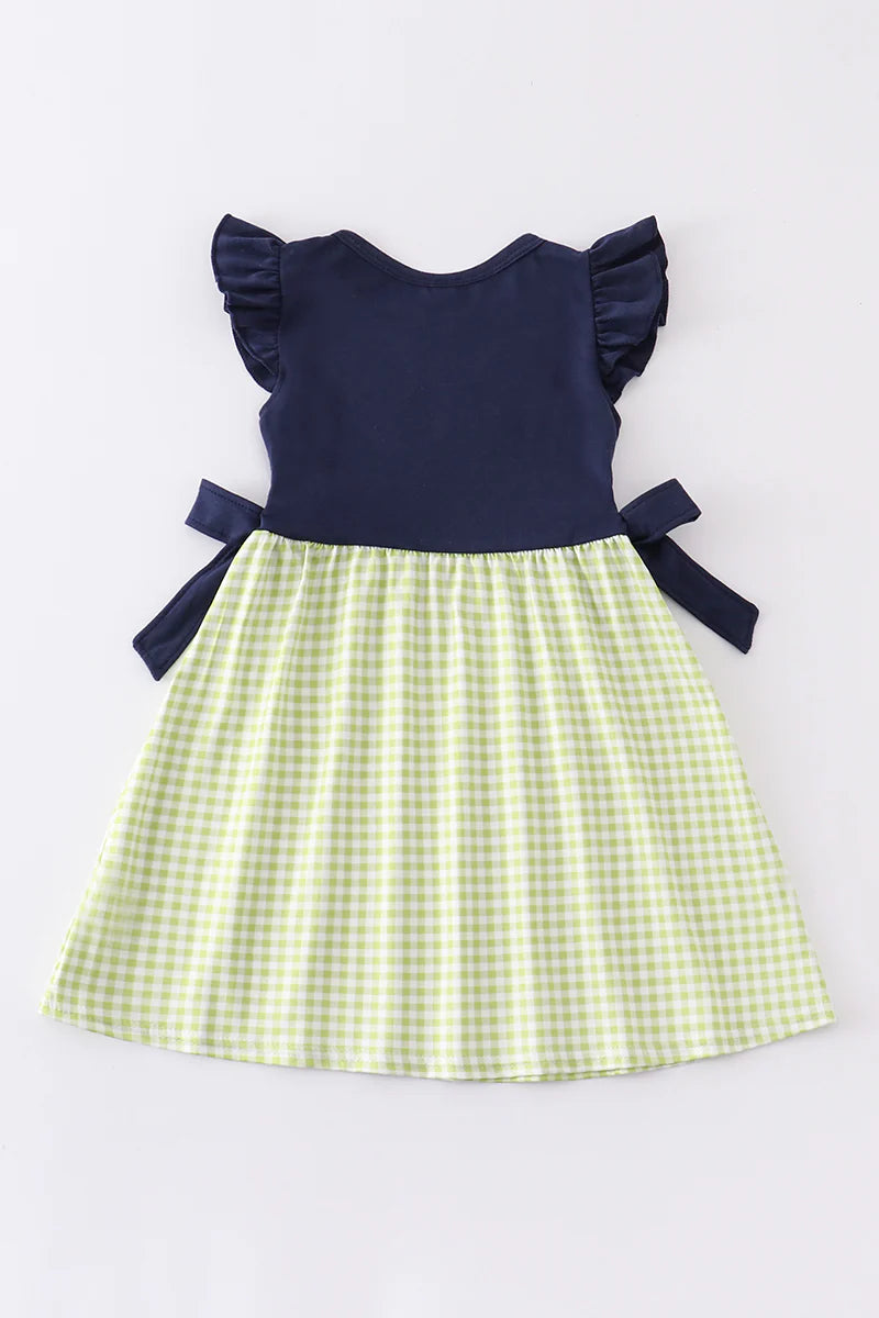 Navy Golf Embroidery Ruffle Plaid Dress