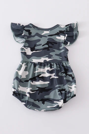 Camouflage Print Ruffle Baby Romper