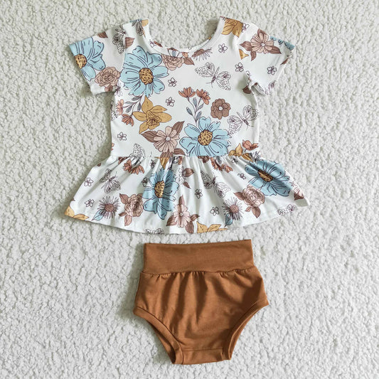 Summer Yellow/Brown Floral Bummie Set